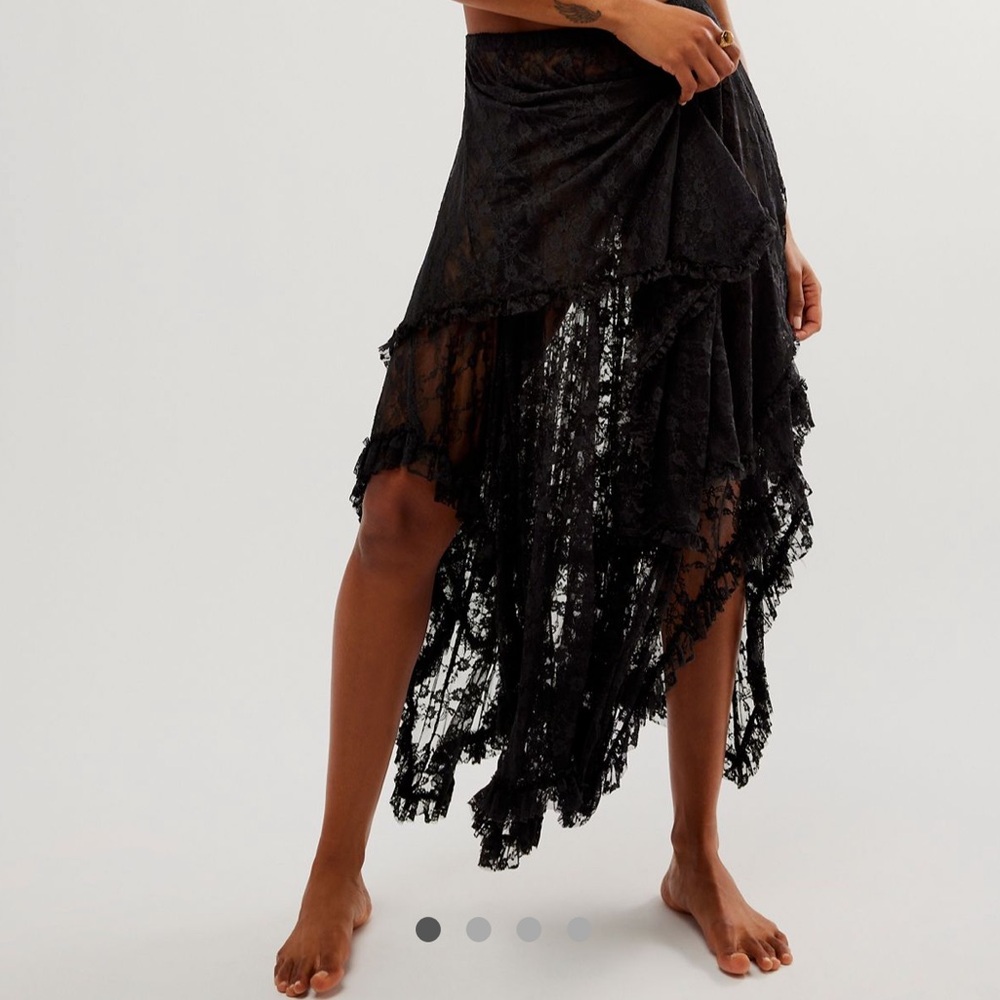 We The Free Black High Low Lace Skirt
